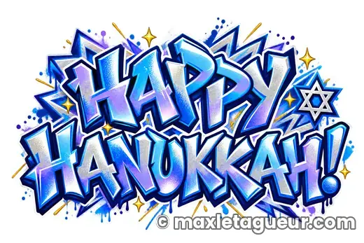Graffiti Joyeux Hanouka bleu – lettrage graffiti – style 4 – Max Le Tagueur – 2026