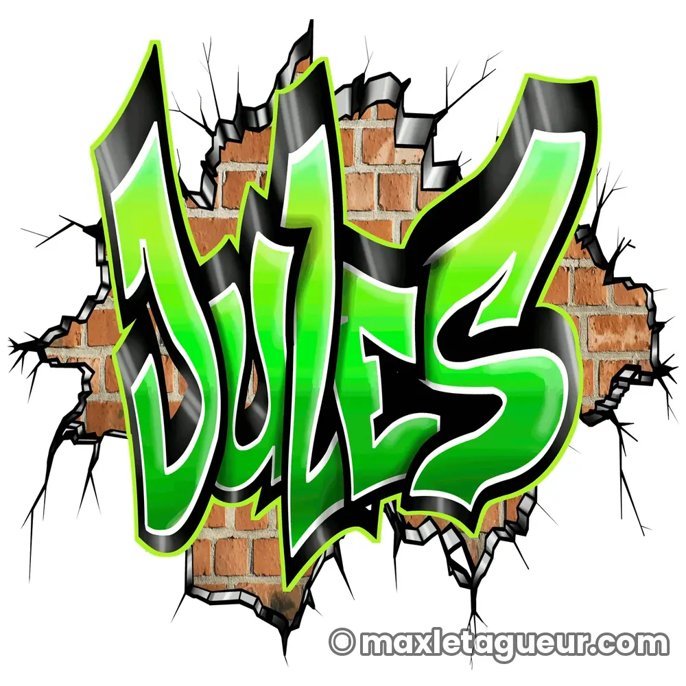 Graffiti prénom Jules vert et gris – lettrage graffiti – Max Le Tagueur