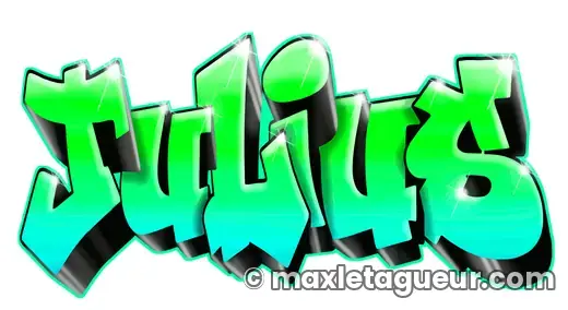 Graffiti prénom Julius vert et turquoise – lettrage graffiti – style 3 – Max Le Tagueur – 2018