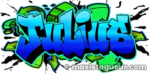 Graffiti prénom Julius turquoise et bleu – lettrage graffiti – style 4 – Max Le Tagueur – 2018