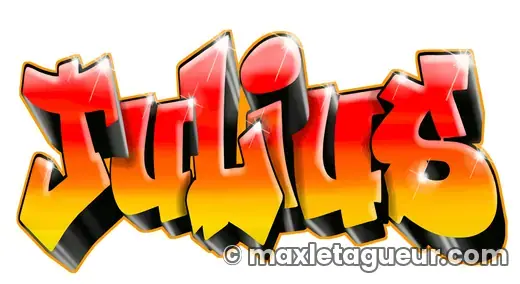Graffiti prénom Julius orange et rouge – lettrage graffiti – style 6 – Max Le Tagueur – 2018