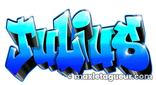 Graffiti prénom Julius bleu et turquoise – lettrage graffiti – Max Le Tagueur – 2018