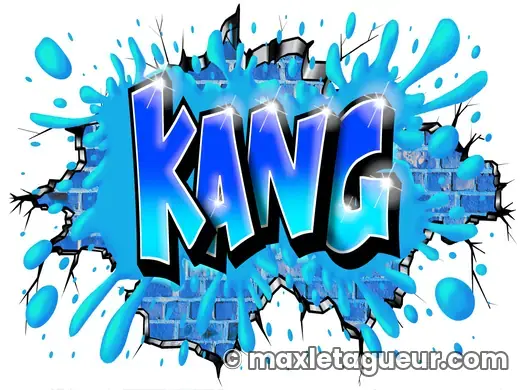 Graffiti prénom Kang turquoise et bleu – lettrage graffiti – style 2 – Max Le Tagueur – 2022