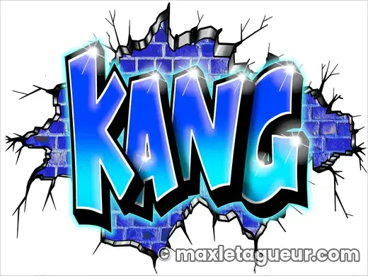 Graffiti prénom Kang bleu et turquoise – lettrage graffiti – Max Le Tagueur – 2022