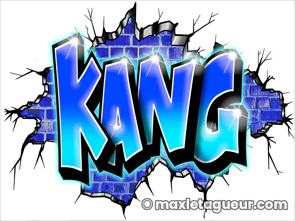 Graffiti prénom Kang bleu et turquoise – lettrage graffiti – Max Le Tagueur – 2022