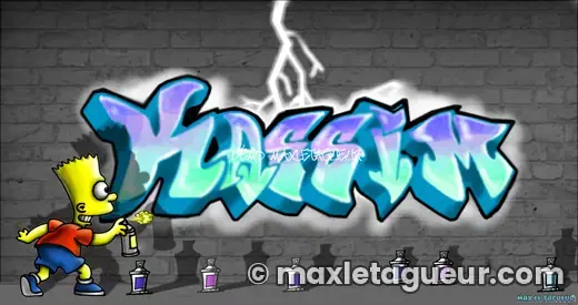 Graffiti prénom Kassim gris et turquoise – graffiti personnalisé en situation – Max Le Tagueur