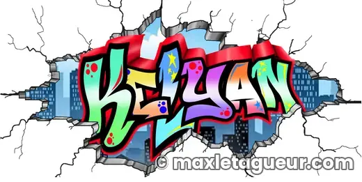 Graffiti prénom Kelyan gris et bleu – lettrage graffiti – Max Le Tagueur