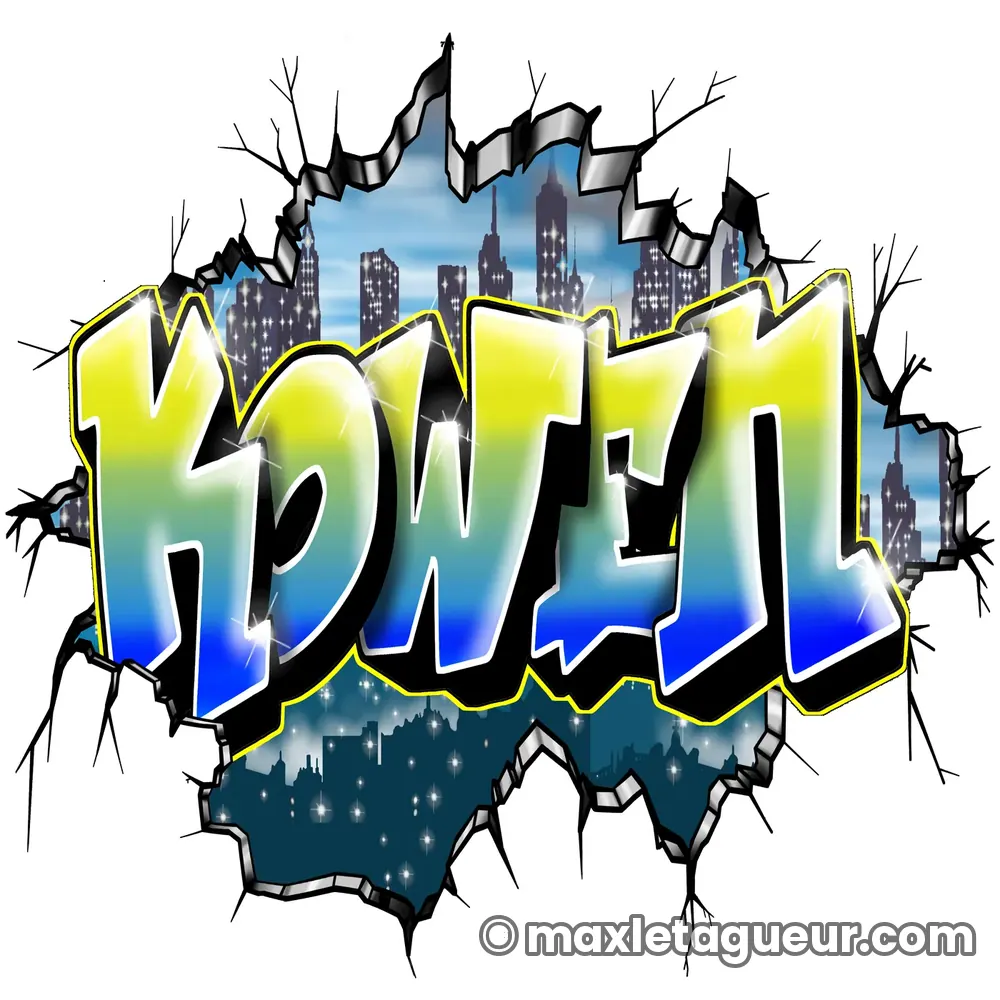 Graffiti prénom Kowen gris et noir – lettrage graffiti – Max Le Tagueur