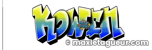 Graffiti prénom Kowen gris et bleu – graffiti personnalisé en situation – style 3 – Max Le Tagueur