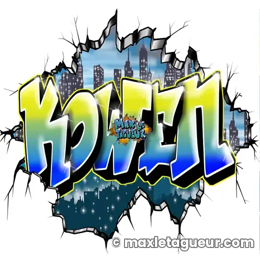 Graffiti prénom Kowen gris et noir – graffiti personnalisé en situation – style 4 – Max Le Tagueur