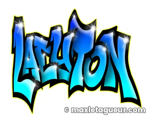 Graffiti prénom Laeyton bleu et noir – lettrage graffiti – style 2 – Max Le Tagueur – 2020