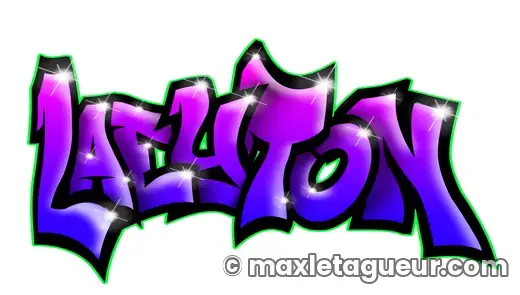 Graffiti prénom Laeyton violet et noir – lettrage graffiti – style 3 – Max Le Tagueur – 2021