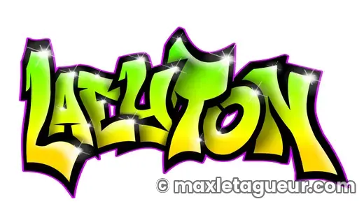 Graffiti prénom Laeyton vert et noir – lettrage graffiti – style 4 – Max Le Tagueur – 2021