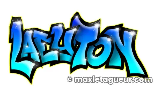 Graffiti prénom Laeyton turquoise et bleu – lettrage graffiti – style 5 – Max Le Tagueur – 2021