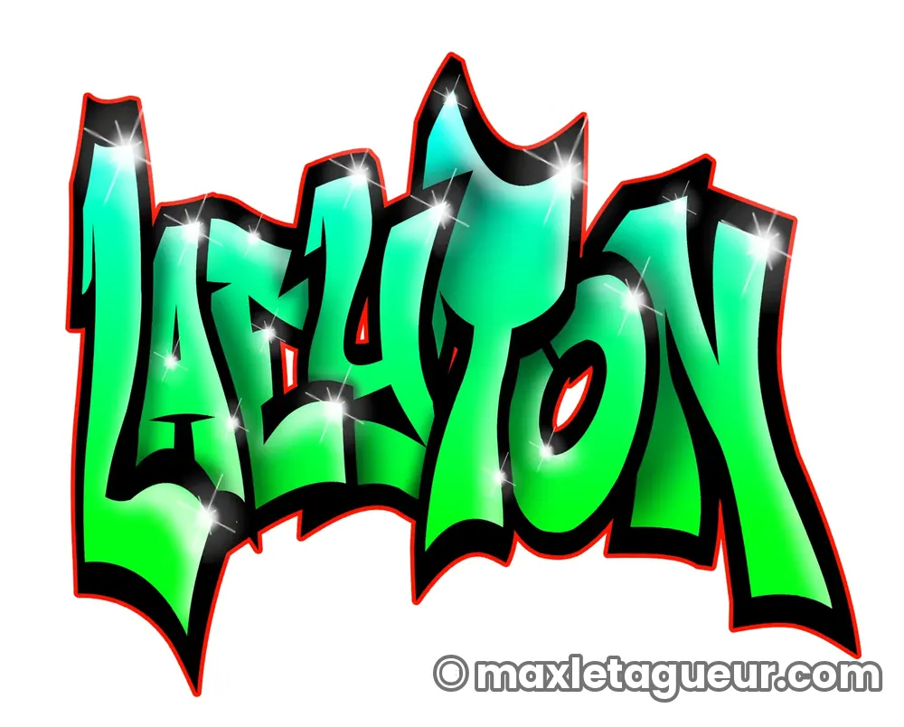 Graffiti prénom Laeyton vert et noir – lettrage graffiti – Max Le Tagueur – 2020