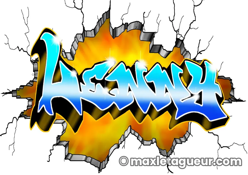 Graffiti prénom Lenny jaune et gris – lettrage graffiti – Max Le Tagueur