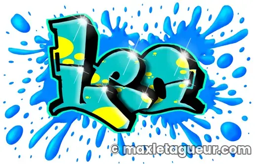 Graffiti prénom Léo turquoise et bleu – lettrage graffiti – Max Le Tagueur
