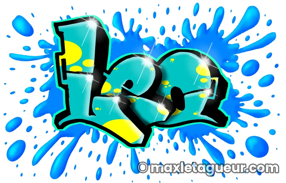 Graffiti prénom Léo turquoise et bleu – lettrage graffiti – Max Le Tagueur