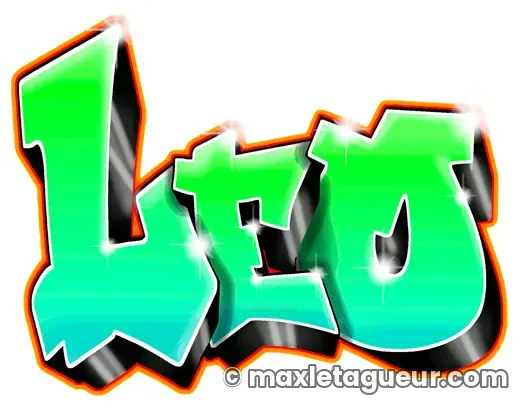 Graffiti prénom Léon vert et turquoise – lettrage graffiti – style 3 – Max Le Tagueur – 2018