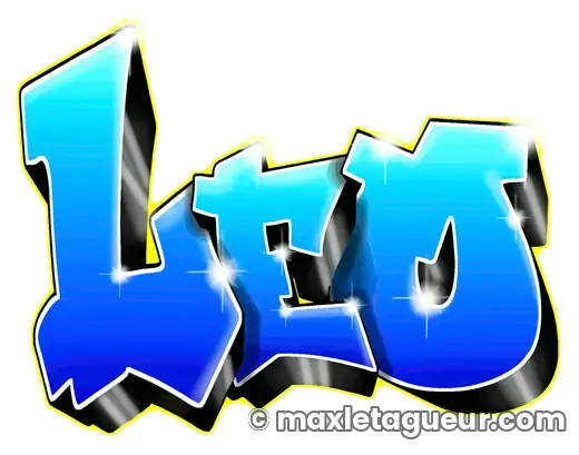 Graffiti prénom Léon bleu et turquoise – lettrage graffiti – style 7 – Max Le Tagueur – 2018