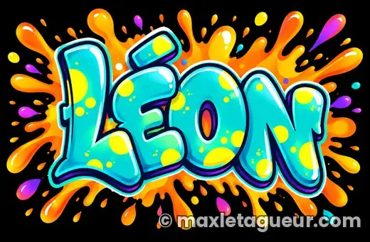 Graffiti prénom Léon noir et turquoise – lettrage graffiti – style 8 – Max Le Tagueur – 2026