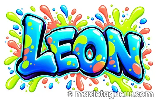 Graffiti prénom Léon turquoise et vert – lettrage graffiti – style 9 – Max Le Tagueur – 2026