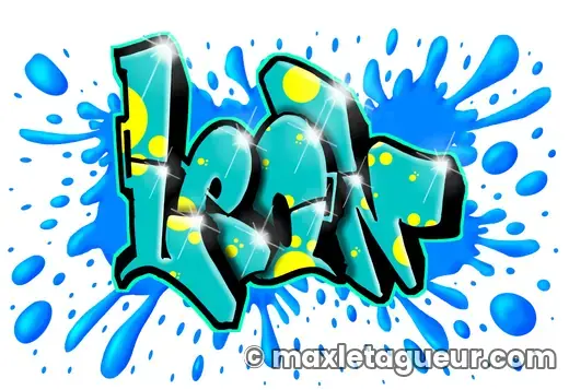 Graffiti prénom Léon turquoise et bleu – lettrage graffiti – Max Le Tagueur
