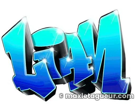 Graffiti prénom Liam turquoise et bleu – lettrage graffiti – style 10 – Max Le Tagueur