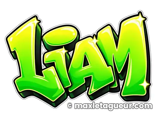 Graffiti prénom Liam vert et noir – lettrage graffiti – style 11 – Max Le Tagueur – 2026
