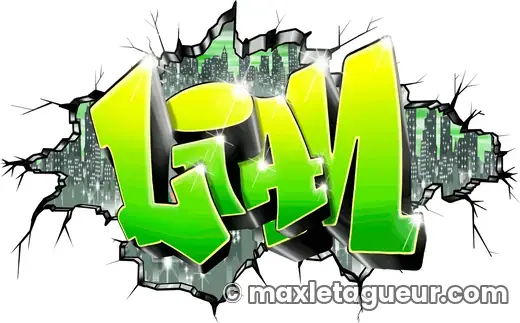 Graffiti prénom Liam vert et gris – lettrage graffiti – style 8 – Max Le Tagueur