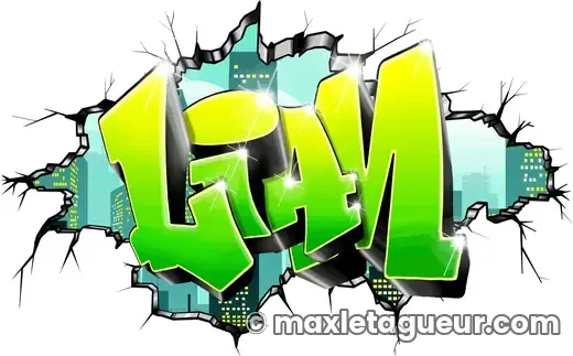 Graffiti prénom Liam vert et gris – lettrage graffiti – style 9 – Max Le Tagueur