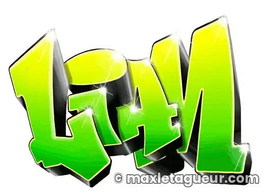 Graffiti prénom Liam vert et jaune – lettrage graffiti – Max Le Tagueur