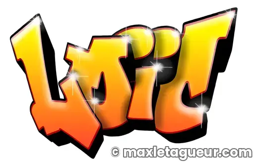 Graffiti prénom Loïc orange et jaune – lettrage graffiti – style 2 – Max Le Tagueur – 2020