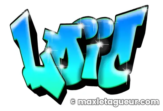 Graffiti prénom Loïc turquoise et noir – lettrage graffiti – style 3 – Max Le Tagueur – 2021