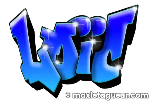 Graffiti prénom Loïc bleu et noir – lettrage graffiti – style 4 – Max Le Tagueur – 2021