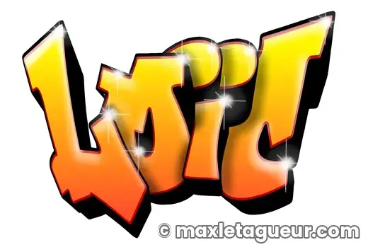 Graffiti prénom Loïc orange et jaune – lettrage graffiti – style 5 – Max Le Tagueur – 2021