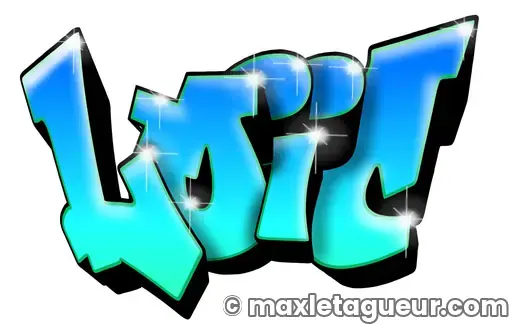 Graffiti prénom Loïc turquoise et bleu – lettrage graffiti – Max Le Tagueur – 2020