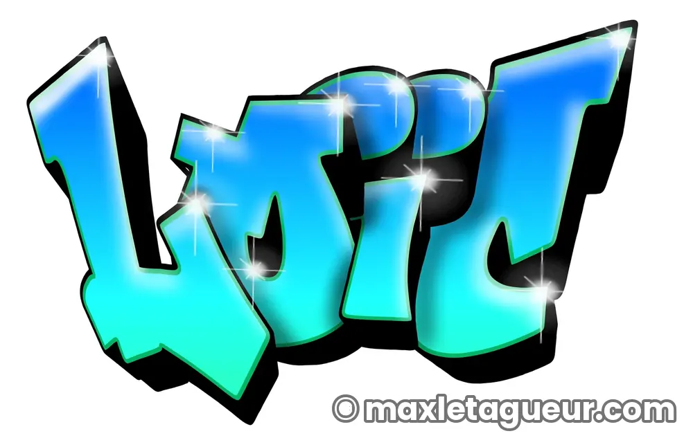 Graffiti prénom Loïc turquoise et bleu – lettrage graffiti – Max Le Tagueur – 2020