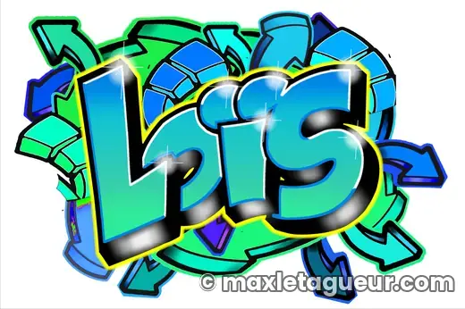 Graffiti prénom Loïs turquoise et vert – lettrage graffiti – Max Le Tagueur
