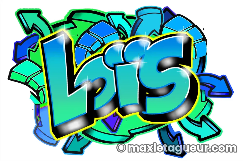 Graffiti prénom Loïs turquoise et vert – lettrage graffiti – Max Le Tagueur