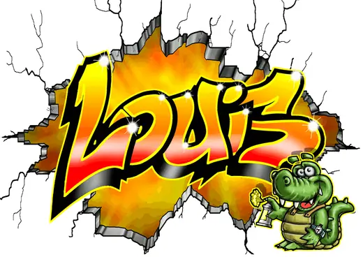 Graffiti prénom Louis jaune et orange – lettrage graffiti – Max Le Tagueur – 2026