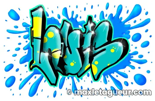 Graffiti prénom Louis turquoise et bleu – lettrage graffiti – style 2 – Max Le Tagueur