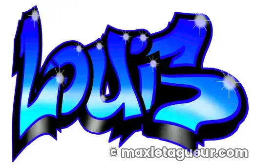 Graffiti prénom Louis bleu et noir – lettrage graffiti – style 3 – Max Le Tagueur – 2018