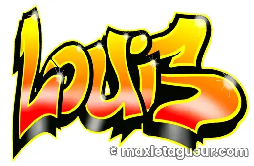 Graffiti prénom Louis jaune et noir – lettrage graffiti – style 5 – Max Le Tagueur – 2018