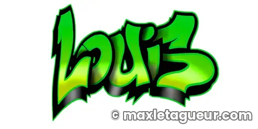 Graffiti prénom Louis vert et noir – lettrage graffiti – style 6 – Max Le Tagueur – 2021