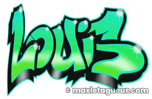 Graffiti prénom Louis vert et turquoise – lettrage graffiti – style 8 – Max Le Tagueur