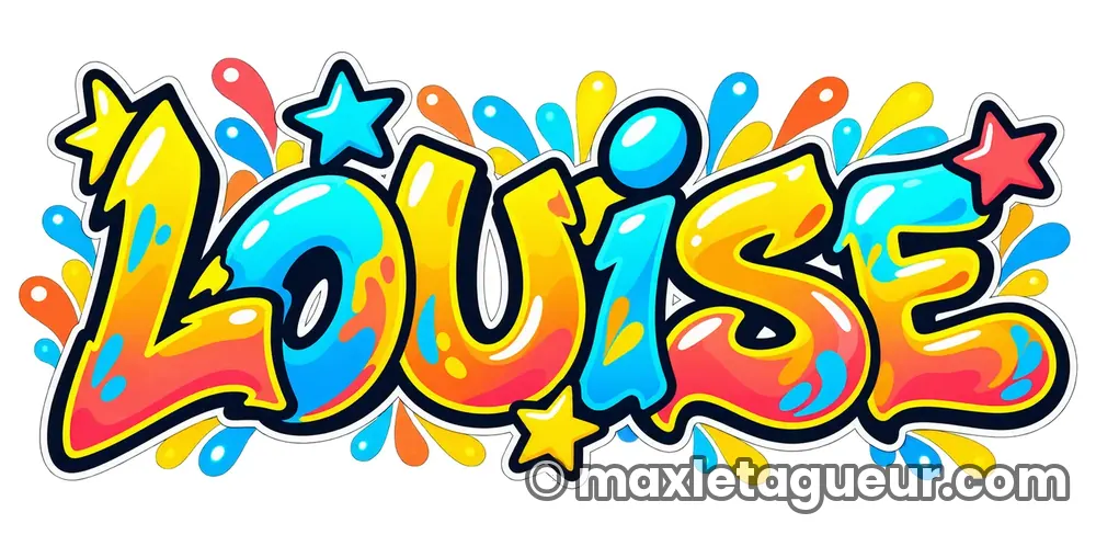 Graffiti prénom Louise jaune et turquoise – lettrage graffiti – Max Le Tagueur – 2026