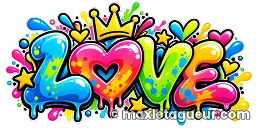 Graffiti Love & Je t'aime jaune et rose – lettrage graffiti – style 2 – Max Le Tagueur – 2026