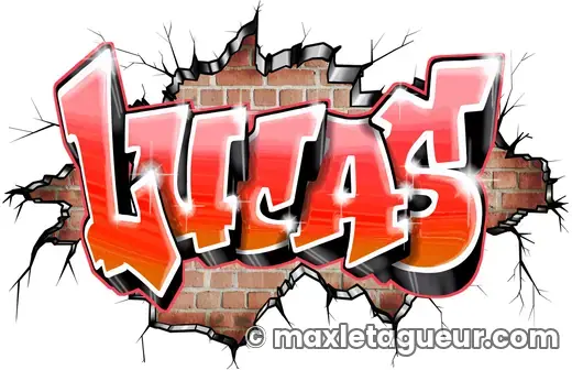 Graffiti prénom Lucas rouge et gris – lettrage graffiti – style 2 – Max Le Tagueur