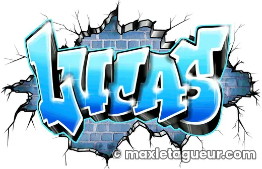 Graffiti prénom Lucas turquoise et bleu – lettrage graffiti – style 4 – Max Le Tagueur – 2019